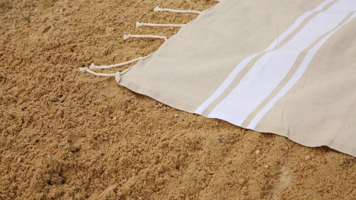 Fouta en tissage plat beige - coton 100% recyclé